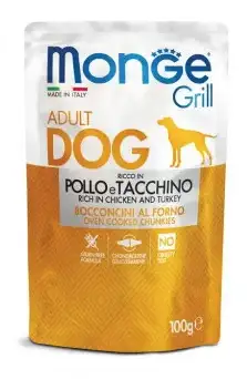 Monge Dog Grill влажный корм для взрослых собак всех пород с курицей и индейкой (пауч)