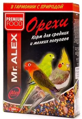 Купить mr.alex сухой корм для средних и мелких попугаев "Орех"
