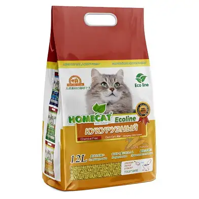 Homecat наполнитель для кошек кукурузный комкующийся "Эколайн"
