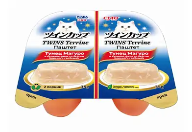 Inaba CIAO TWINS Terrine Паштет для кошек тунец Магуро и куриное филе со вкусом морского гребешка (ламистер)