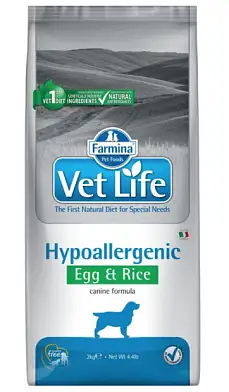 Farmina Vet Life hypoallergenic egg & rice сухой корм для взрослых собак всех пород при пищевой аллергии и пищевой непереносимости с яйцом и рисом