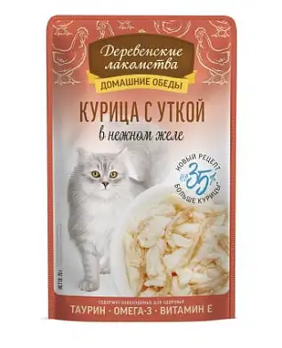 Деревенские лакомства Домашние обеды курица с уткой в нежном желе пауч для кошек