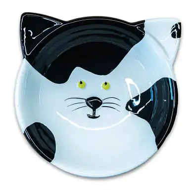 Mr.Kranch миска для кошек керамическая, "Мордочка кошки", черно-белая