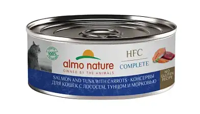 Almo Nature HFC Complete Salmon and Tuna with Carrots консервы для взрослых кошек и котят с 3-х месяцев, с лососем, тунцом и морковью