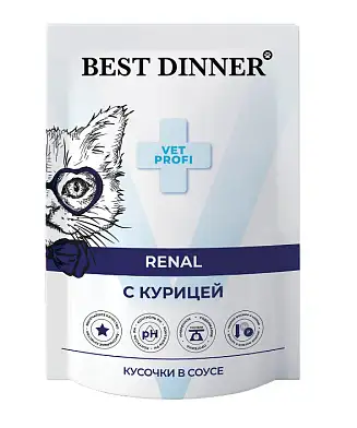 Best Dinner Exclusive Vet Profi Renal влажный корм для кошек кусочки в соусе с курицей (пауч)