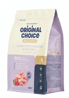 ORIGINAL CHOICE Adult Sterilised сухой корм для взрослых стерилизованных кошек и кастрированных котов со свежим мясом индейки и брусникой